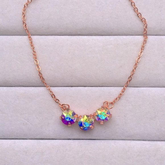 Aurora Borealis + Rose Gold Crystal Bar Necklace - Picture 8 of 8